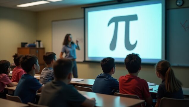 Children learning about pi in classroom engaging knowledge through fun activities and symbols