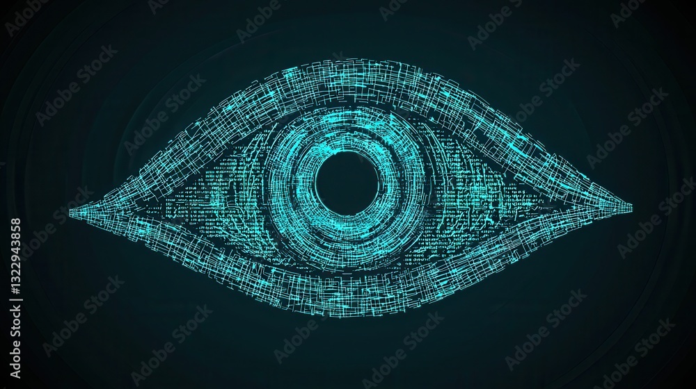 Aufkleber futuristic cybernetic eye design with blockchain technology for scanning transactions