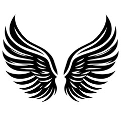 Black and white vector silhouette of angel wings on white background