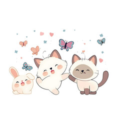 Naklejka premium Playful and whimsical cat illustrations in vibrant and minimalist designs
