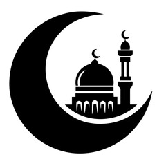 Black and white vector silhouette of a Ramadan logo on white background
