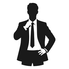 Black and white vector silhouette of a businessman on white background
