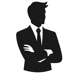 Black and white vector silhouette of a businessman on white background
