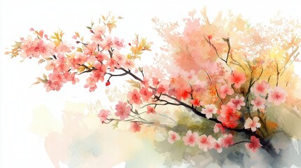 Obraz premium Dreamy Watercolor Scene of Cherry Blossom Petals Floating in a Serene Landscape