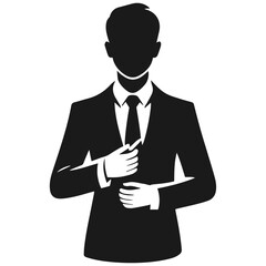 Black and white vector silhouette of a businessman on white background
