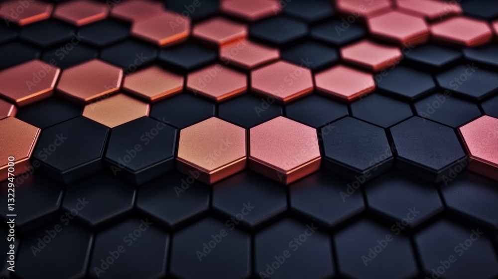 Poster abstract copper black hexagon pattern 3d render geometric background