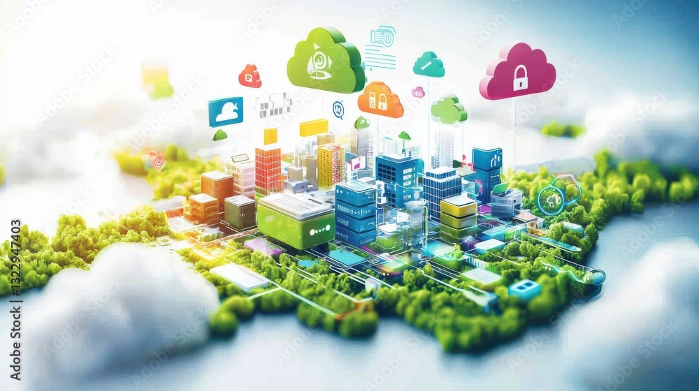 Poster data management infographic concept. comprehensive cloud data management solutions for seamless digi
