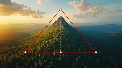A red outline forms a triangle atop a rugged mountain peak