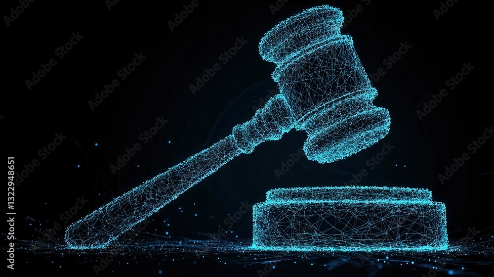 Aufkleber futuristic gavel representing blockchain technology and justice system innovation
