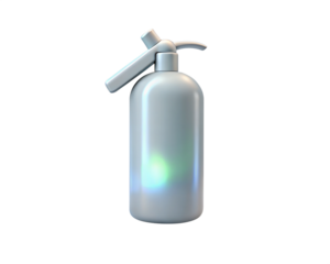 A modern, holographic 3D icon of a fire extinguisher, featuring sleek metallic surfaces and clean design, isolated on white background, ideal for safety and emergency-related themes.