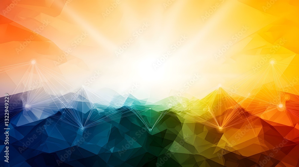 Poster the image contains an abstract design featuring a bright, central area radiating light and a network