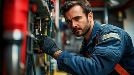 Skilled technician working on equipment workshop portrait industrial environment close-up expertise