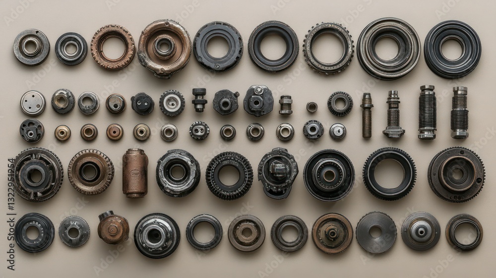 Aufkleber assorted mechanical components. a collection of various machine parts, meticulously arranged. divers