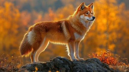 Fototapeta premium Autumnal Canine on Rocky Outcrop