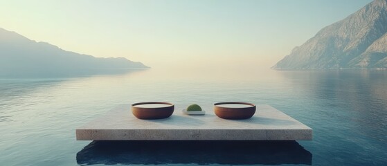 Serene outdoor spa experience tranquil waters digital art mountain view relaxation concept