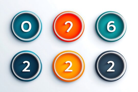 Numbered buttons, white background, infographic