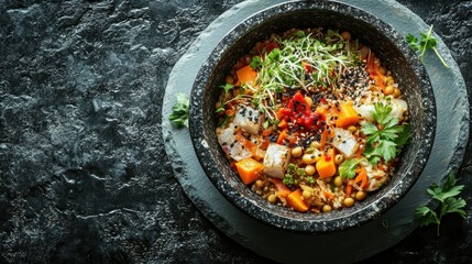 Delicious vegetarian dish kitchen food photography contemporary setting close-up healthy eating