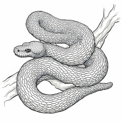 Obraz premium Python snake coiled around a branch, line art illustration