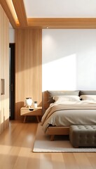 Modern Bedroom Interior Natural Wood Accents Minimalist Furniture