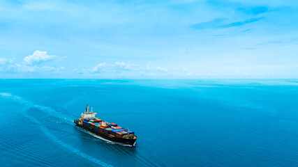 Aerial view of the freight shipping transport system cargo ship container. international...