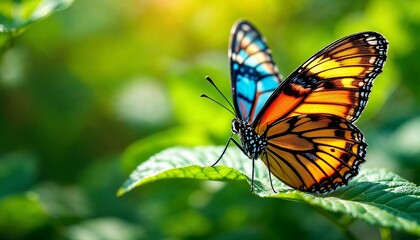 Fototapeta premium Monarch Butterfly Resting on Leaf with Colorful Wings Close Up