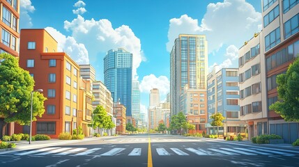 Obraz premium A Colorful Illustration Depicting a Clean City Street Scene