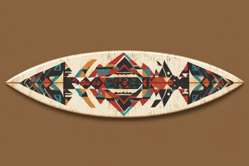 Obraz premium Decorative surfboard featuring geometric patterns on a brown background