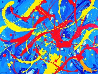 Obraz premium Abstract Painting in Blue Red and Yellow