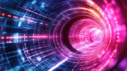 Obraz premium Dynamic light tunnel experience virtual reality environment abstract art futuristic perspective digital concept
