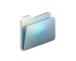 A sleek and modern holographic 3D folder icon, isolated on white background, representing digital organization, file management, and storage with a futuristic design.