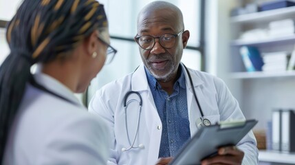 Fototapeta premium A doctor explaining test results to a concerned patient.