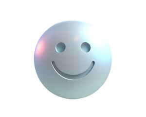 Fototapeta premium A glossy, holographic 3D smiley face icon with a modern, minimalist design, isolated on white background. Perfect for expressing happiness, positivity, and emotions in digital media.
