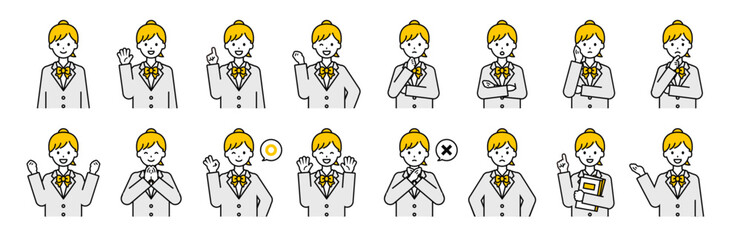 上半身のポーズセット_シンプルな女子学生