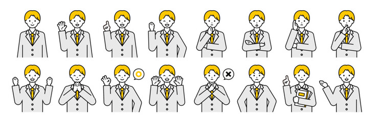 上半身のポーズセット_シンプルな男子学生