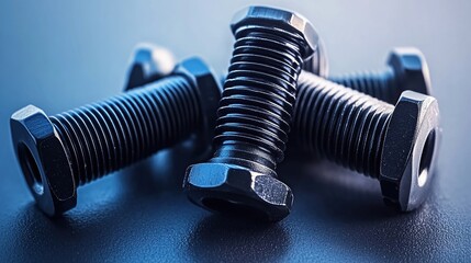 Precision-machined bolts closeup, industrial background, engineering