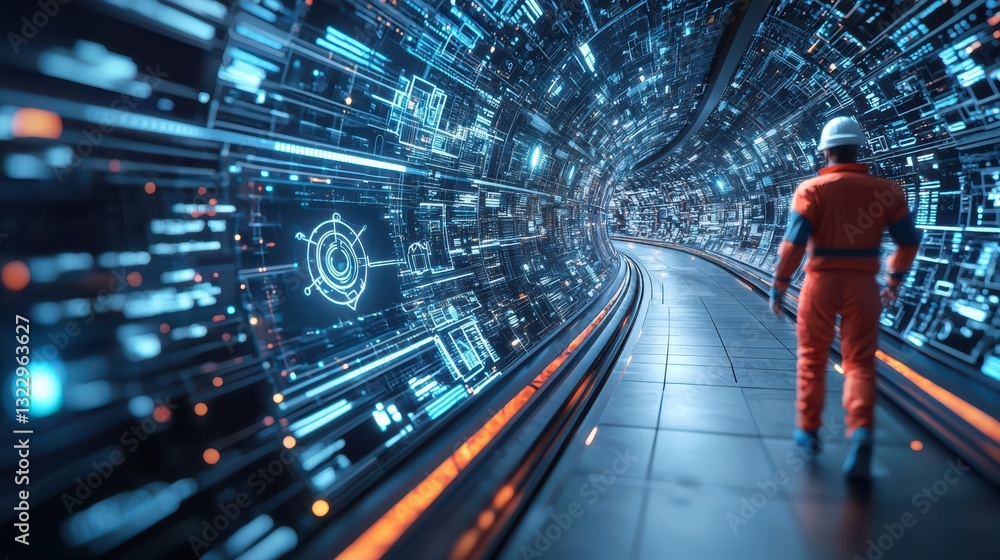 Poster data scientist concept. a futuristic data scientist exploring the interconnected digital realm