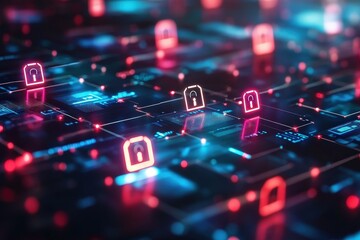 Obraz premium Secure Handling of Customer Data Visualized With Digital Locks Amidst a Network of Information to Meet Privacy Regulations