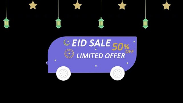 eid sale offer 50 percentage discount promotion icon 3d animation with alpha channel