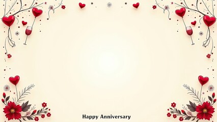 Minimalist Anniversary Vector with Hearts and Champagne - Generative AI