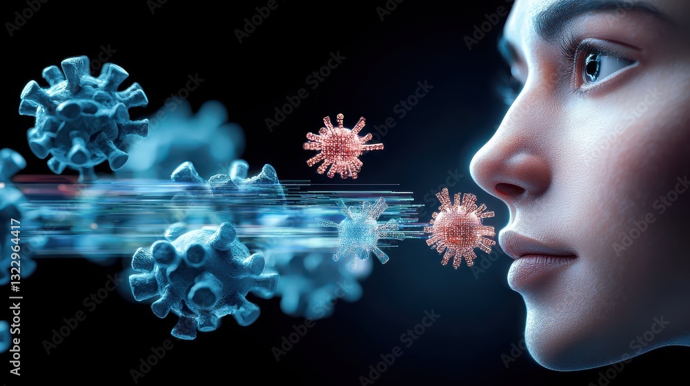 Poster data scientist concept. digital data scientist analyzing pandemic microscopic virus particles