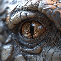 Obraz premium Piercing Gaze: An Intimate Close-Up of a Reptilian Eye, Revealing Textured Skin and a Sharp, Focused Pupil