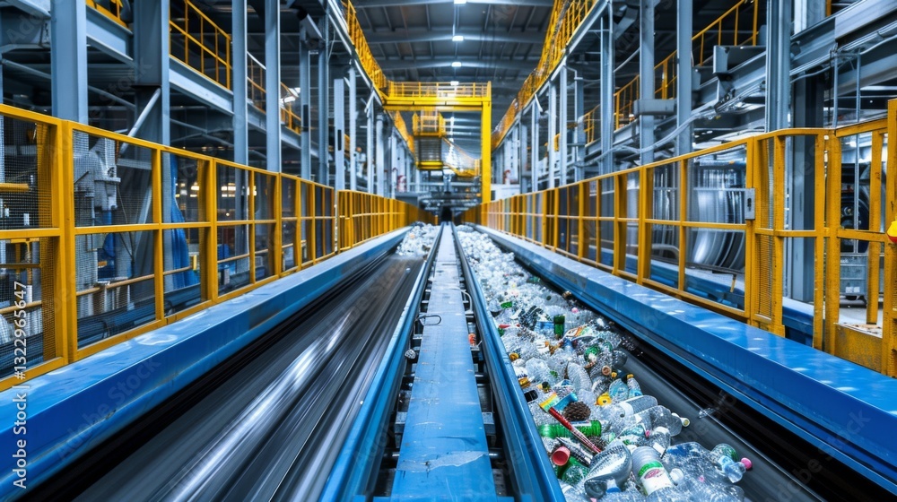Aufkleber a large recycling facility showcases an assembly line where plastic bottles and containers are sorte