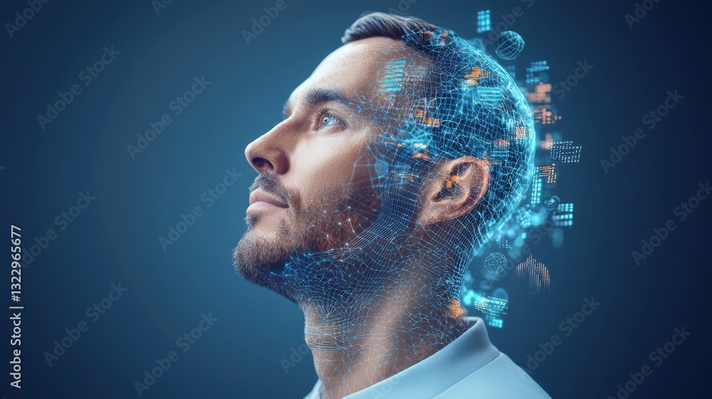 Poster data scientist concept. technological data scientist analyzing digital insights and innovations