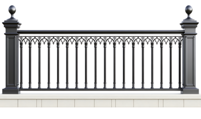 Modern Steel fence or balustrade isolated on background, palisade for decoration, pickets for enclose area. Transparent PNG,


