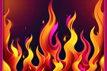 Stunning Orange Flame Background with Bold Magenta Border and Glowing Yellow Highlights