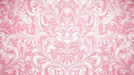 romantic heart wallpaper design, floating ornamental hearts with flourish details, layered pink tonal pattern, elegant swirling motifs, premium valentine aesthetic, high-end vector illustration style