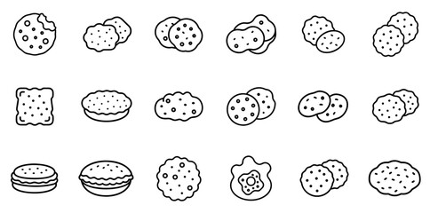"Cookies Icon Set: A Tasty Collection of Symbols Representing Baked Goods, Sweets, and Delicious Treats"