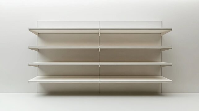 An empty store display shelf is shown in a 3D image.  It has three different sides visible, ready for products.
