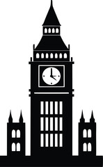 Big ben clock tower silhouette vector, clock tower silhouette,  clock tower vector illustration