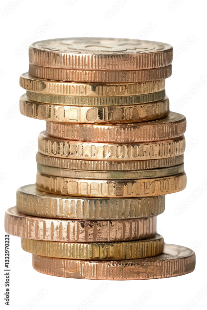 Poster stacked coins of various colors and designs representing wealth and currency in a close-up view of f